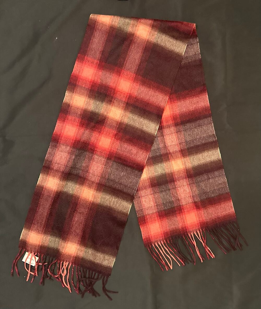 Nordstrom Red Plaid Cashmere Fringe Scarf NWT